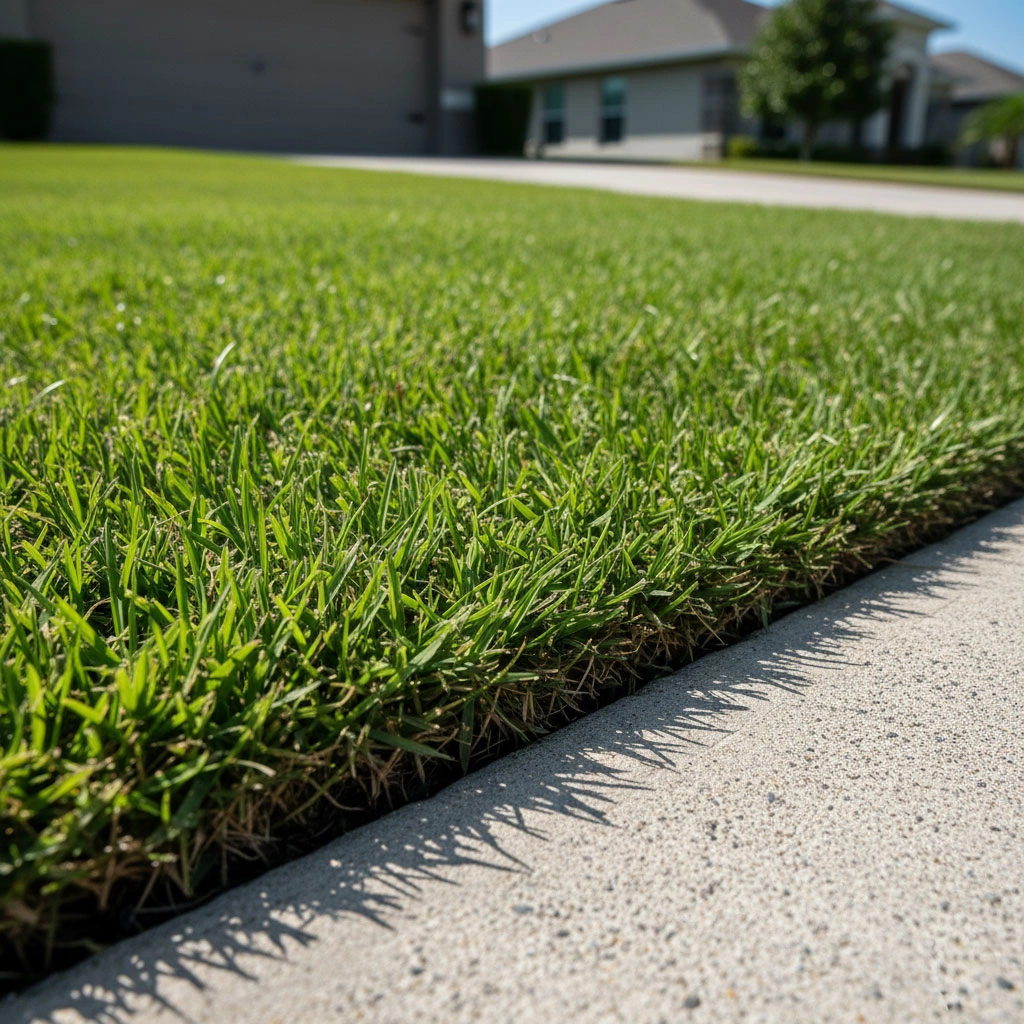 Close-up of hedge trimmer blades shaping palm shrubs and hedges in a Florida yard, DSLR ultra-realistic detail, hands only if needed.